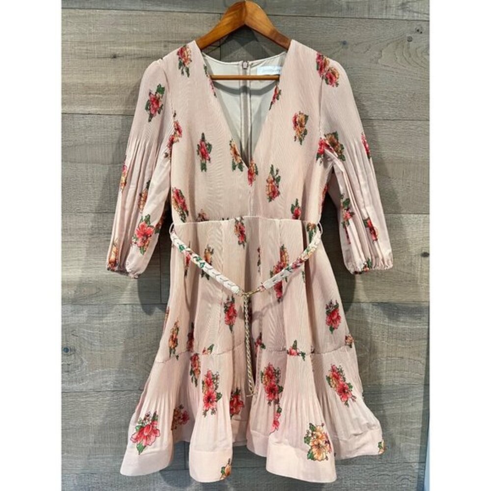 New ZIMMERMANN Fluted floral-print plissé-organza mini dress Size 3/ US 10